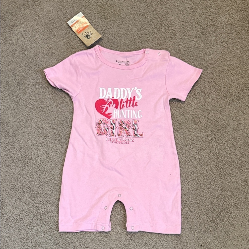 New Legendary Whitetails Pink Baby Romper with Graphic Print